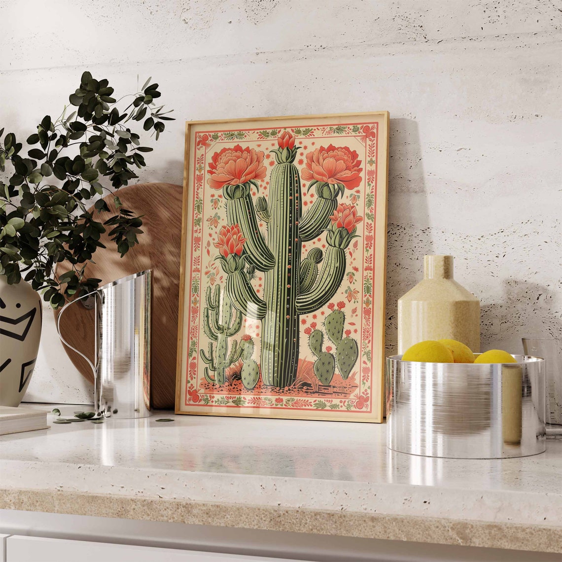 Vintage Blooming Cactus Botanical Illustration Desert Art Poster - Image 2