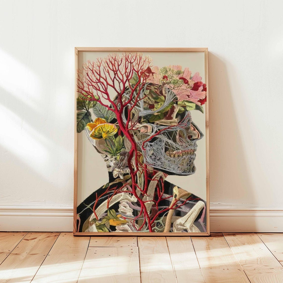 Human Anatomy Head Profile Botanical Vascular Collage Art Poster