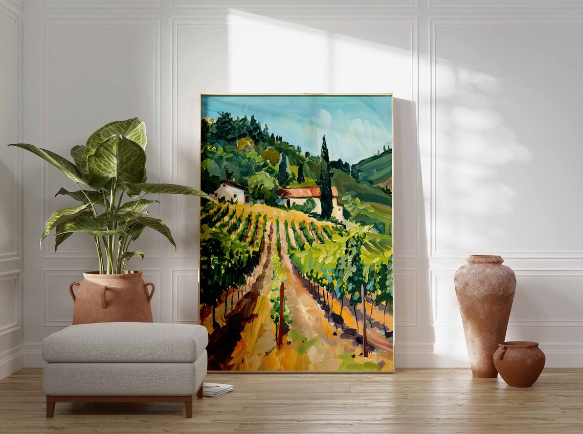 Tuscan Vineyard Farmhouse Art Poster Cypress Hills Summer Scene - Image 3