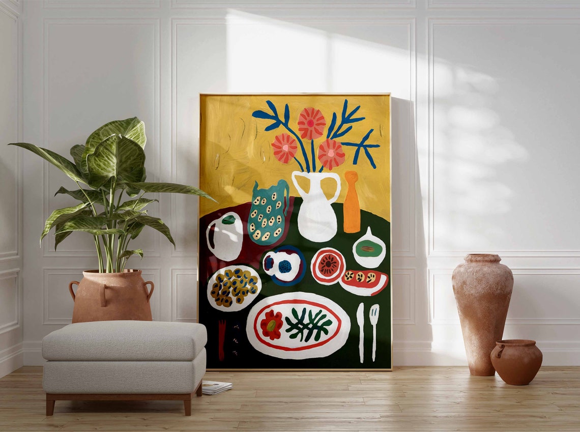 Colorful Dinner Table Still Life With Vases And Plates Art Poster - Image 3