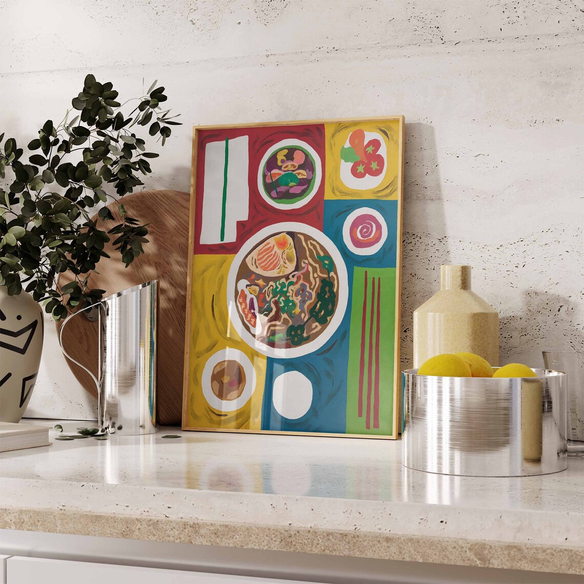 Vietnamese Noodle Soup Bowl Colorful Block Kitchen Art Poster - Image 2