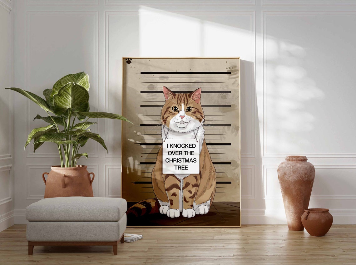 I Knocked Over The Christmas Tree Vintage Cat Mugshot Poster - Image 3
