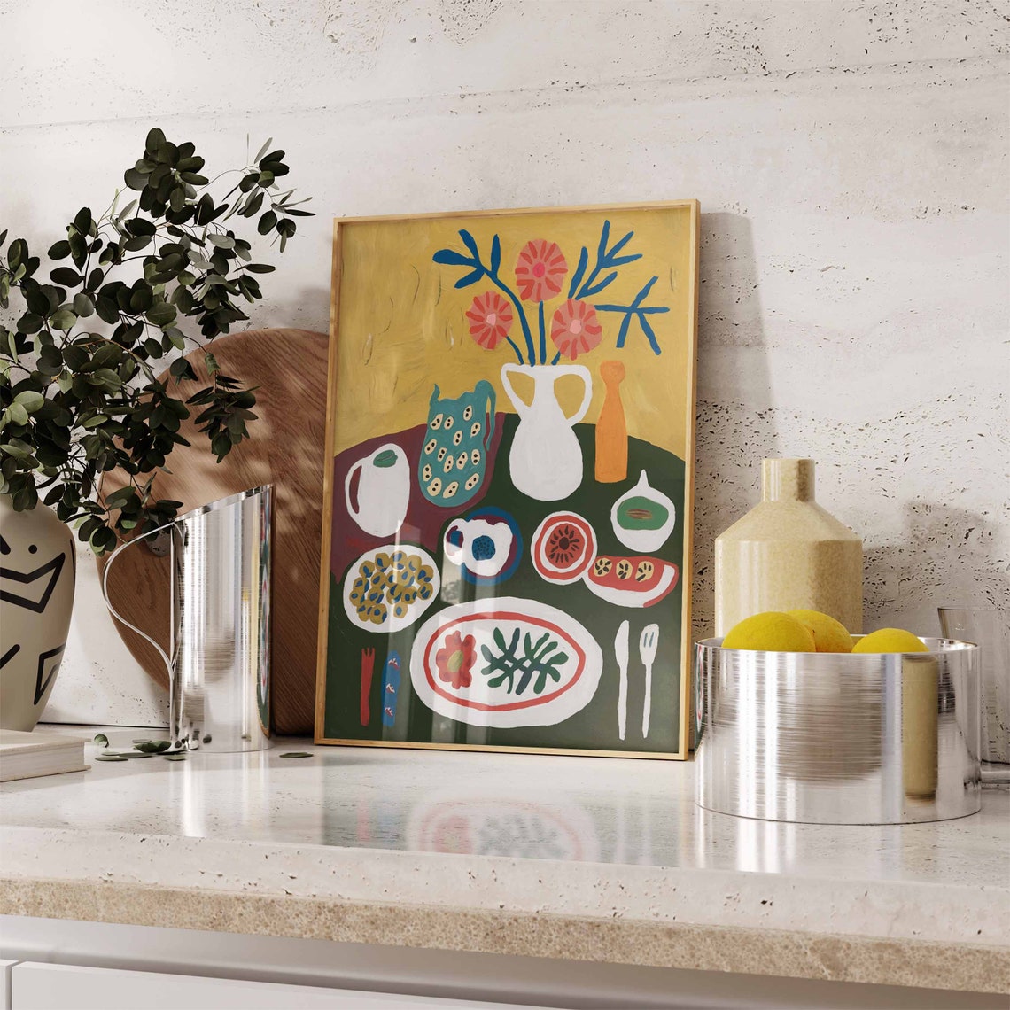 Colorful Dinner Table Still Life With Vases And Plates Art Poster - Image 2