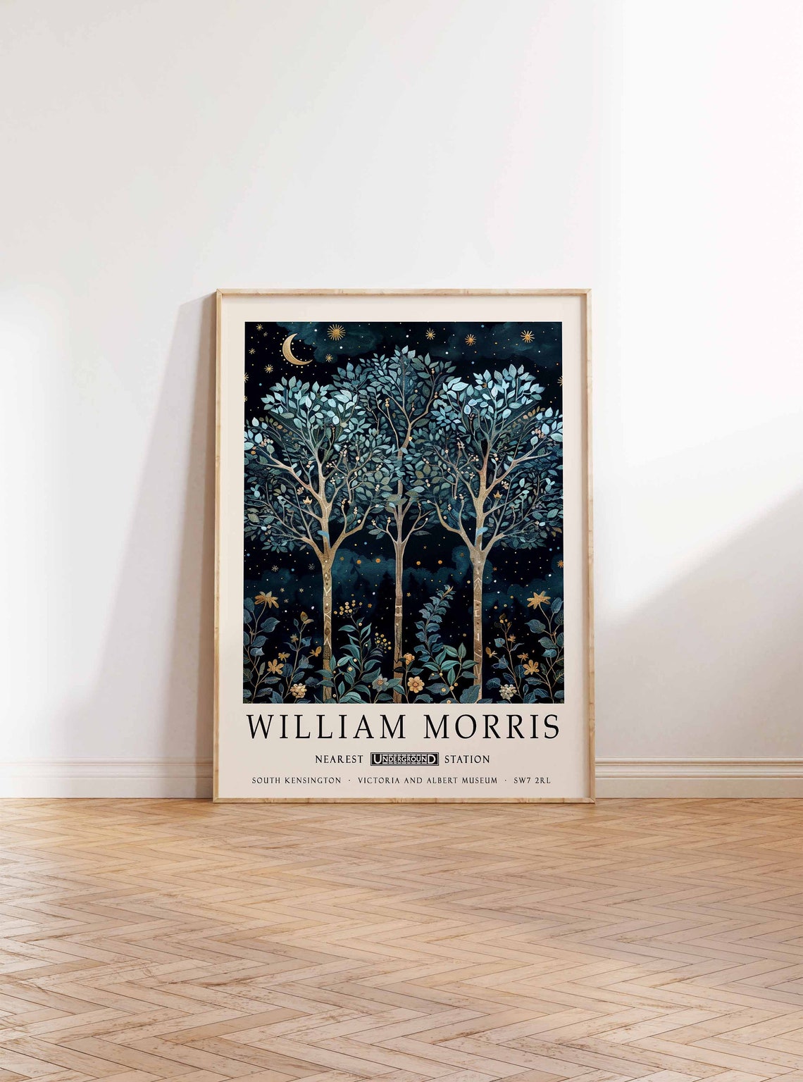 William Morris Moonlit Forest Trees Under Starry Night Sky Poster - Image 2