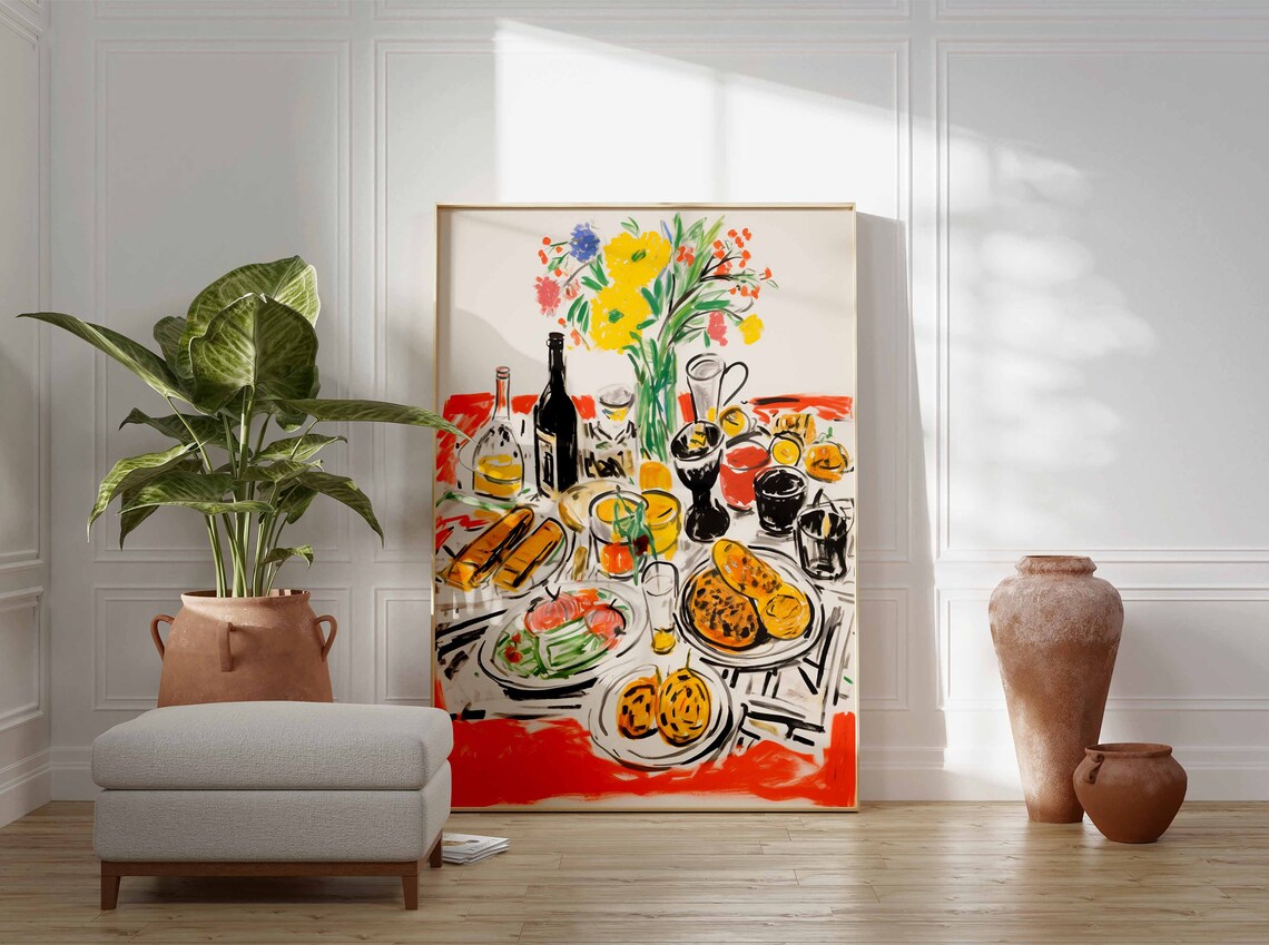 Party Table Food Print, Retro Kitchen Poster - Image 3