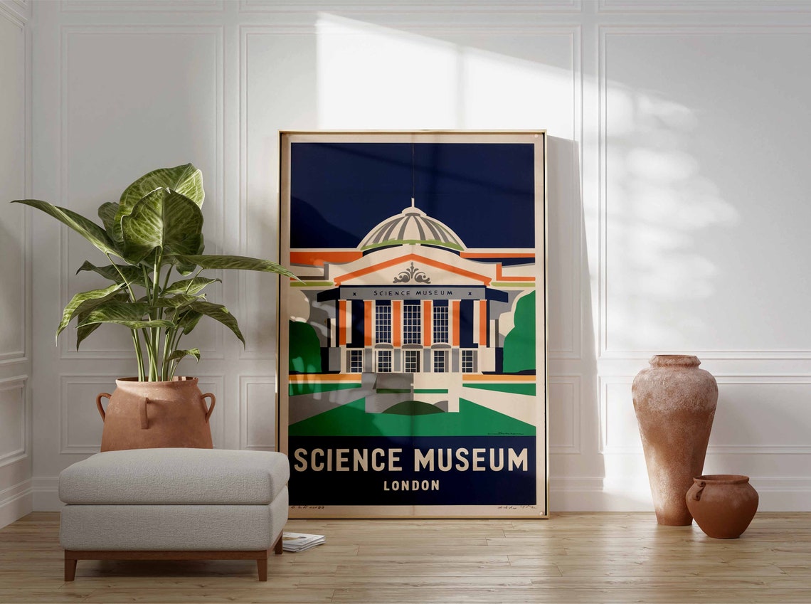 Science Museum London Night Dome Facade Retro Museum Travel Poster - Image 2