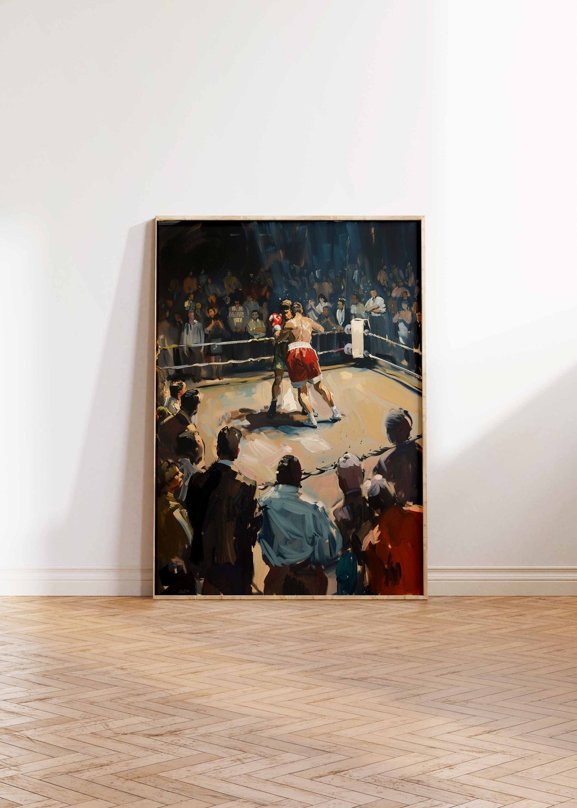 Vintage Boxing Ring Clinch Night Fight Painted Retro Sports Poster - Image 2