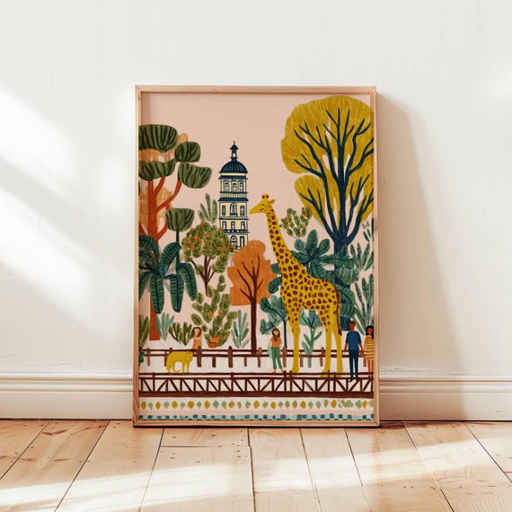 Zoo Poster Giraffe Print Animal Wall Art Safari Decor Gift Wildlife Illustration Jungle Animals