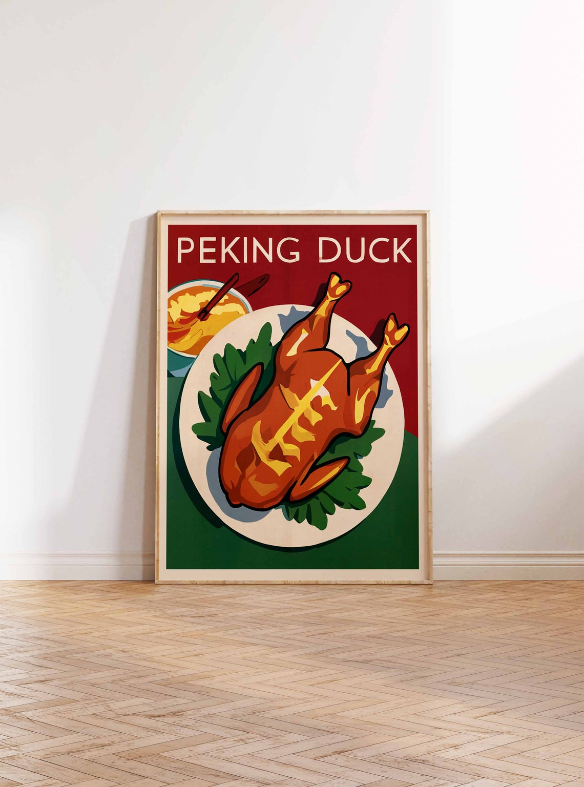 Peking Duck Roast Platter Red Background Chinese Kitchen Art Poster - Image 2