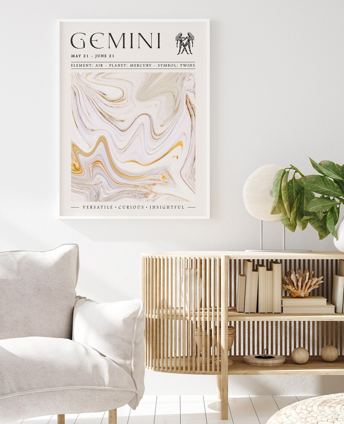 Gemini Star Sign Poster, Boho Astrology Art Print - Image 2