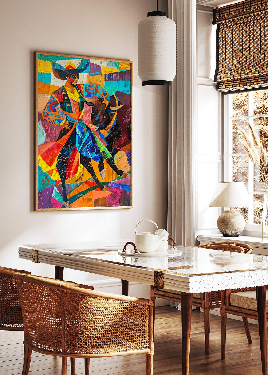 Spanish Bullfighter Cubist Colorful Mosaic Bullfight Art Poster - Image 2