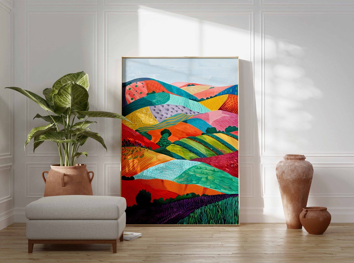 Patchwork Colorful Hills Vibrant Abstract Landscape Art Print - Image 3