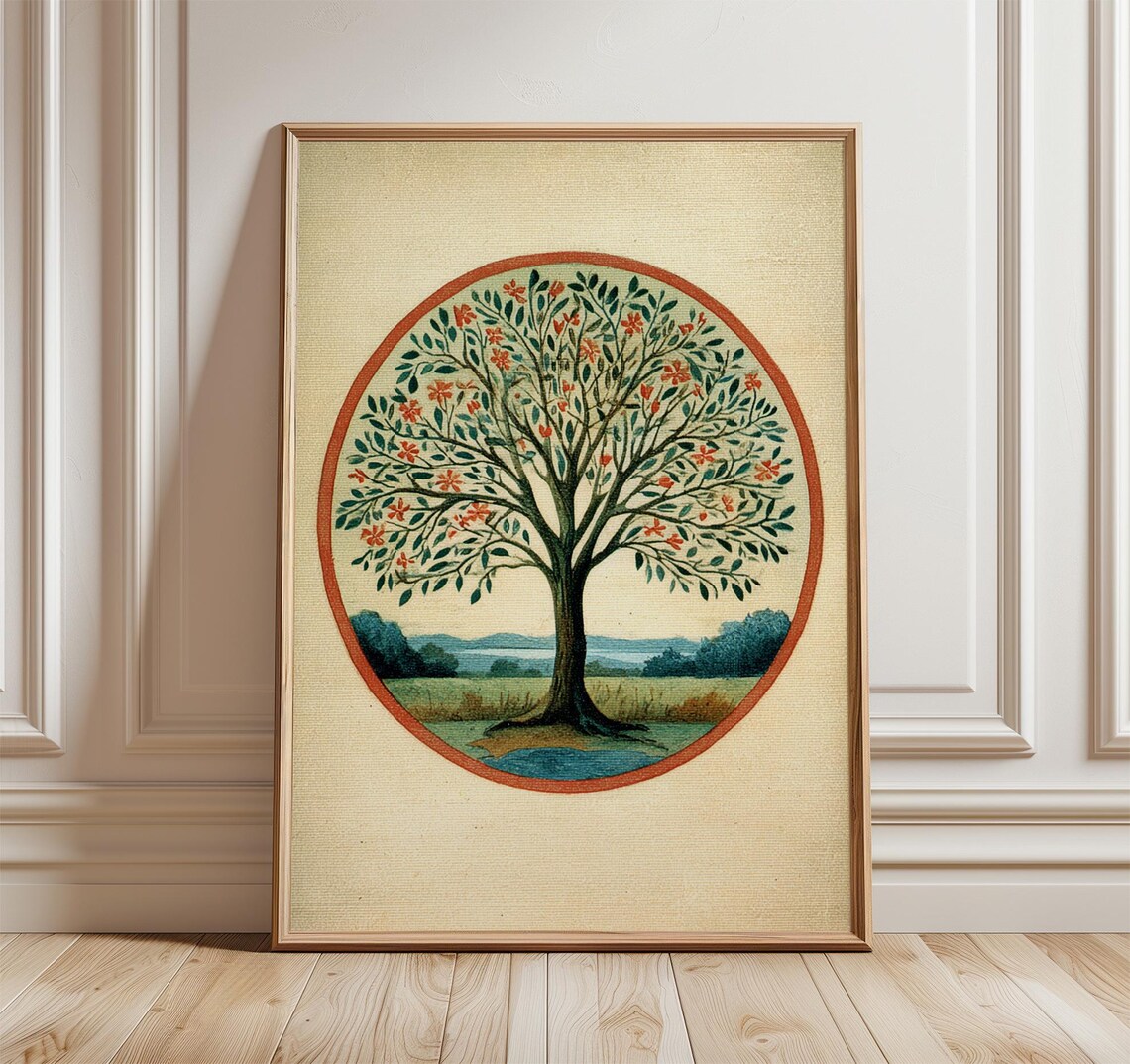 Tree of Life Vintage Botanical Painting Oval Framed Art Poster