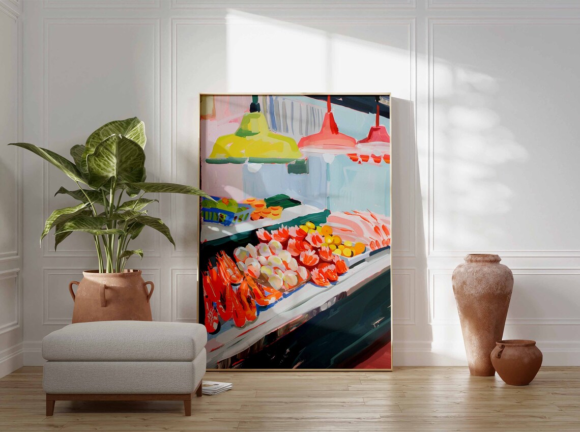 Asian Seafood Market Poster Seafood Print Food Poster Fish Market Print Kitchen Decor Asian Decor Oriental Art Print Seafood Art - Image 3