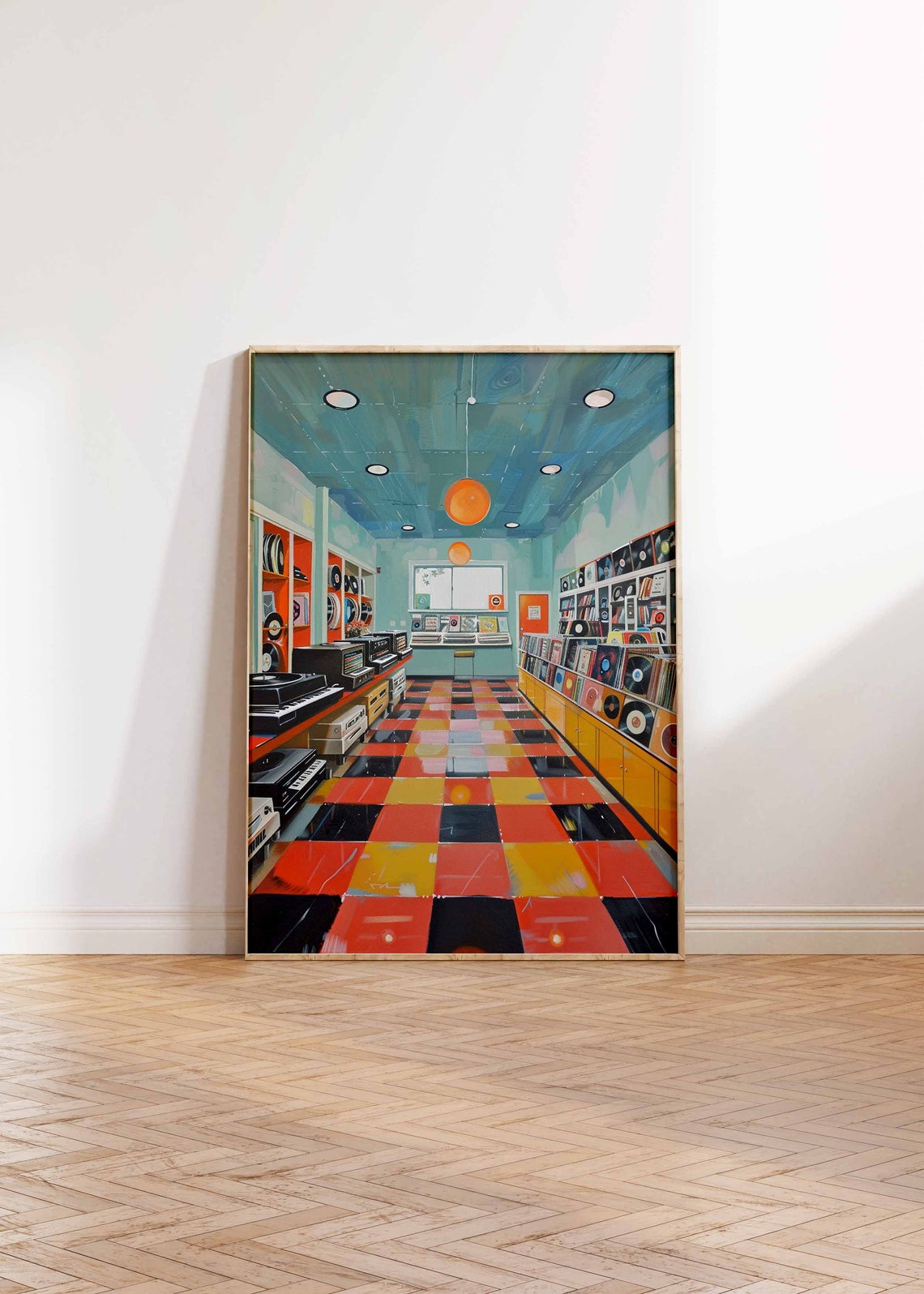 Bright Pop Style Record Store With Checkerboard Floor Poster - Image 2