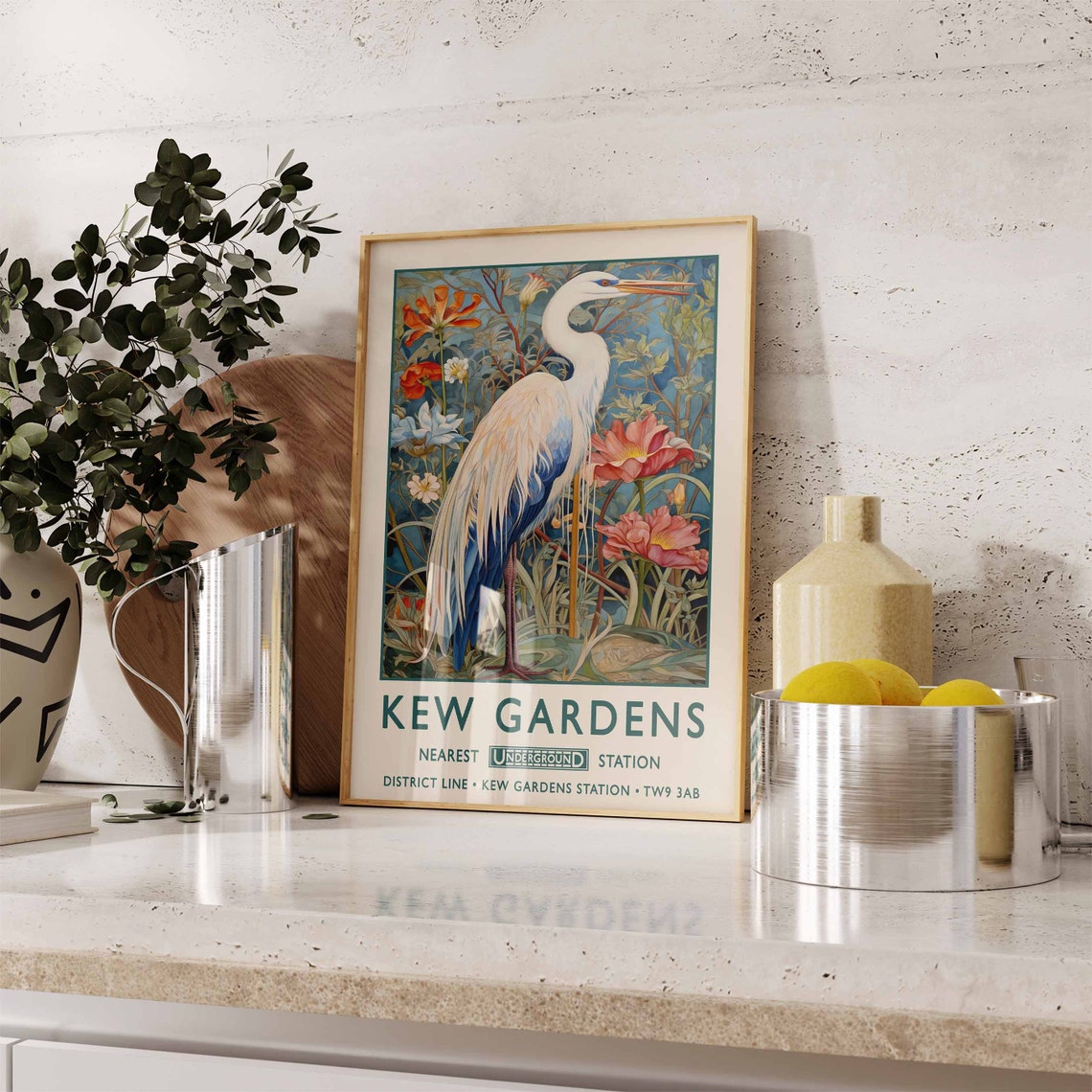 Kew Gardens Heron Poppies Vintage Underground Botanical Poster - Image 2