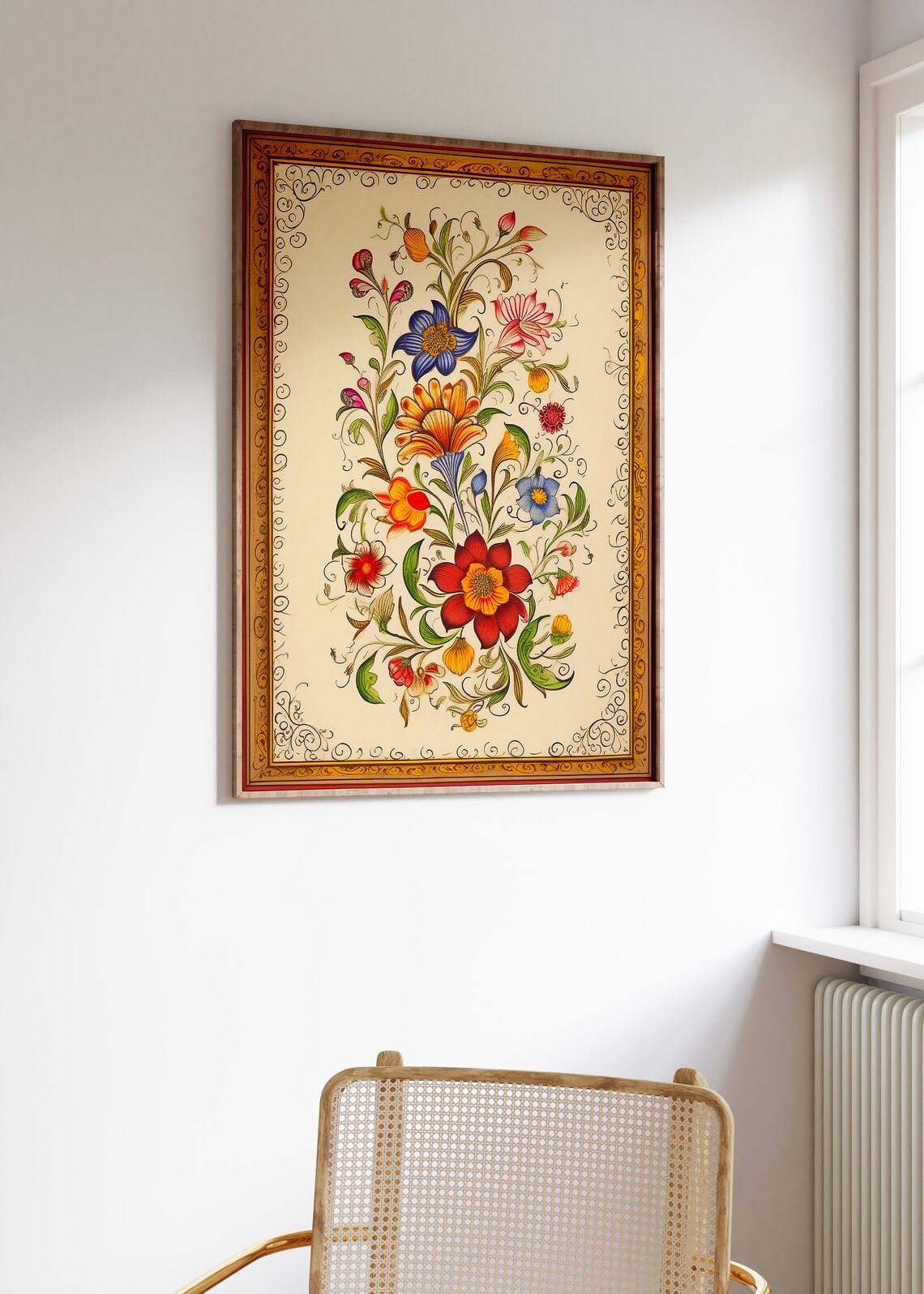 Indian Floral Bouquet Print with Ornate Border Vintage Botanical Art - Image 3