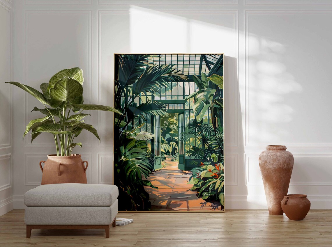 Glasshouse Door Monstera Palm Leaves Tropical Garden Art Poster - Image 2