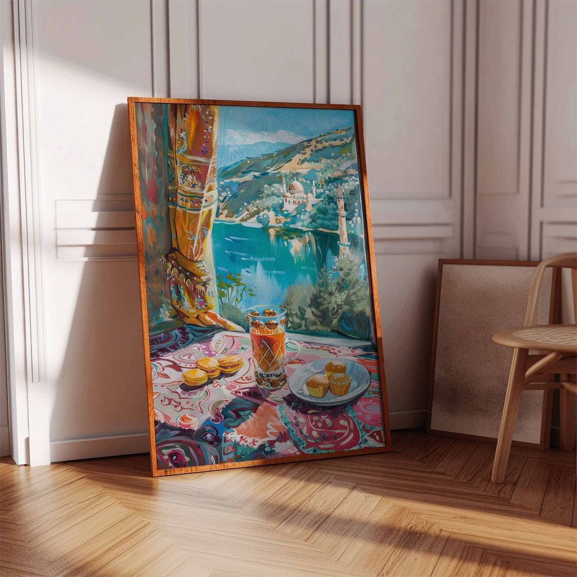 Islamic Tea Still Life Mosque Lake View Paisley Table Art Poster - Image 3