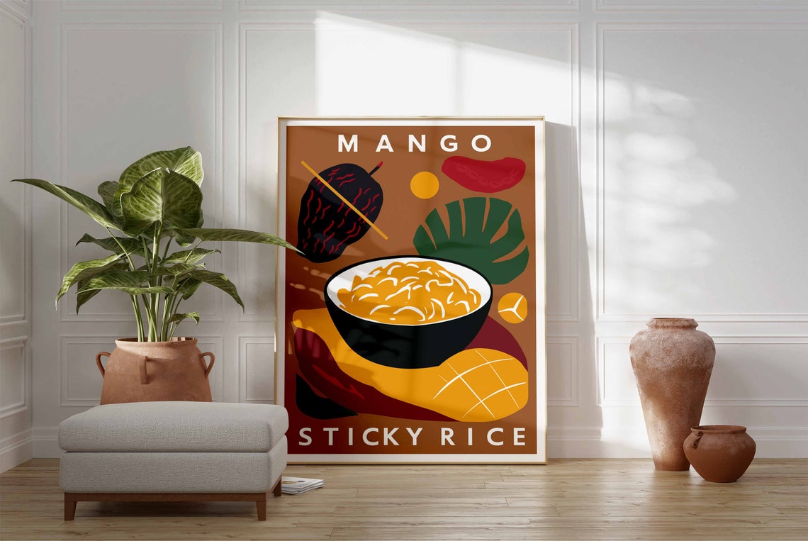 Mango Sticky Rice Bold Retro Graphic Thai Dessert Art Poster - Image 3
