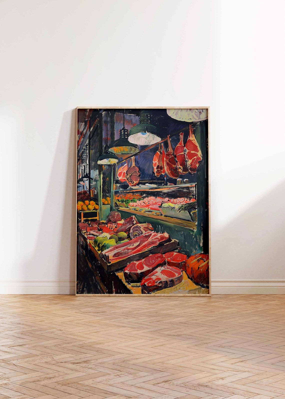 Vintage Butcher Shop Hanging Meats Market Stall Retro Art Print - Image 2