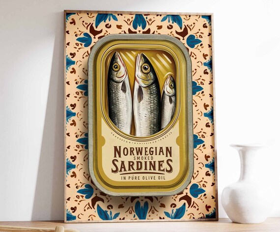 Fish Art Print Sardines Poster Food Art Seafood Poster Vintage Kitchen Decor Restaurant Decor Food Poster Cafe Poster Fish Poster