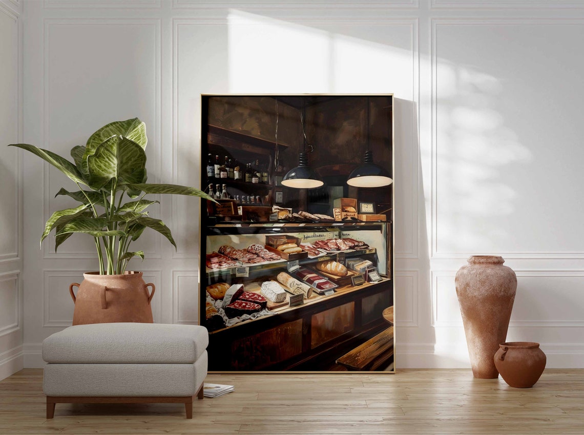Warm Charcuterie Deli Counter Cured Meats Breads Bottles Poster - Image 3