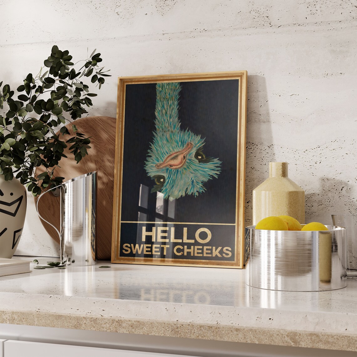 Ostrich Hello Sweet Cheeks Vintage Quote Art Print - Image 3