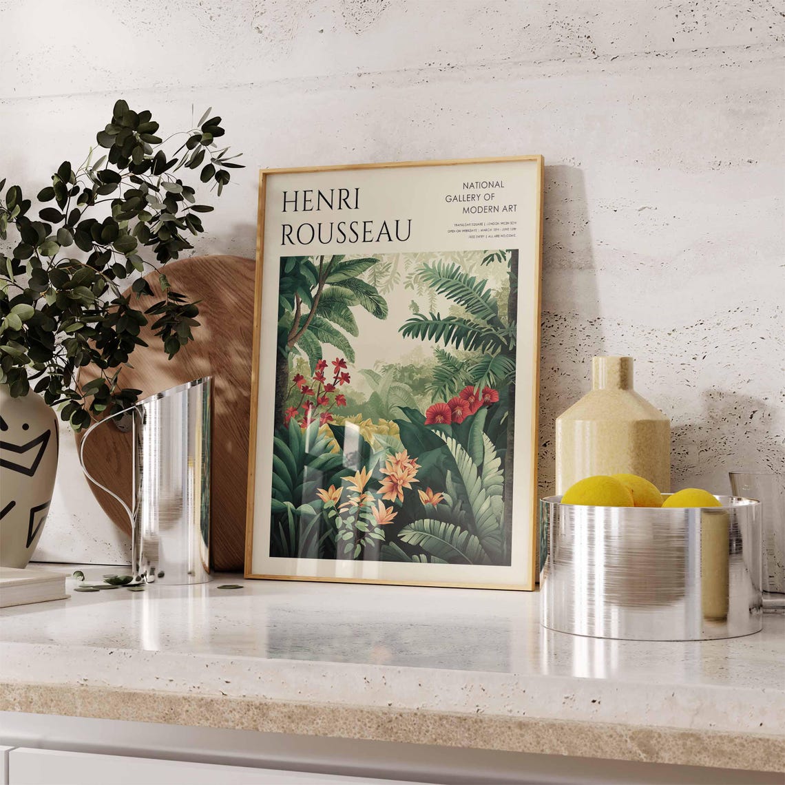 Henri Rousseau Bright Jungle with Red and Orange Flowers Art Poster - Image 3