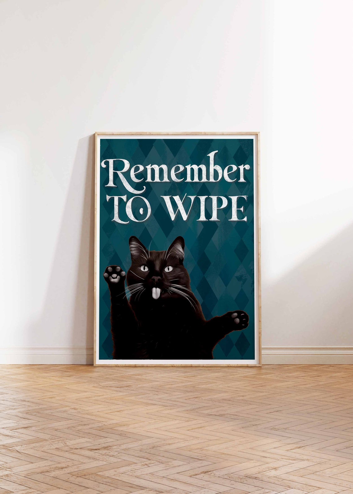 Cheeky Remember To Wipe Funny Black Cat Bathroom Humor Wall Art - Image 2