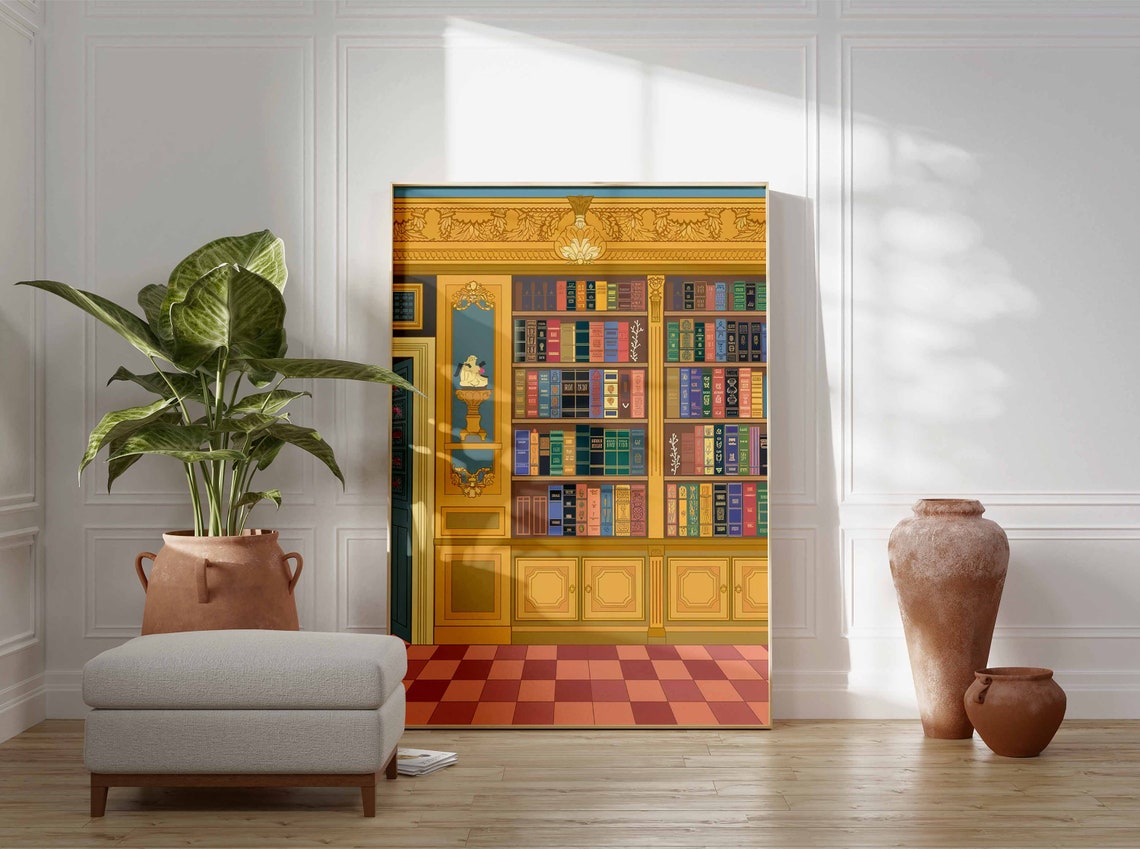 Golden Library Bookcase Elegant Reading Room Book Lover Poster - Image 3