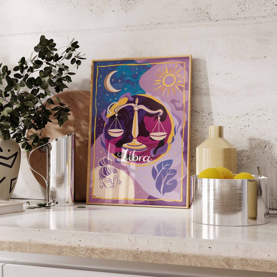 Libra Zodiac Gold Scales Purple Cosmic Celestial Star Sign Poster - Image 3