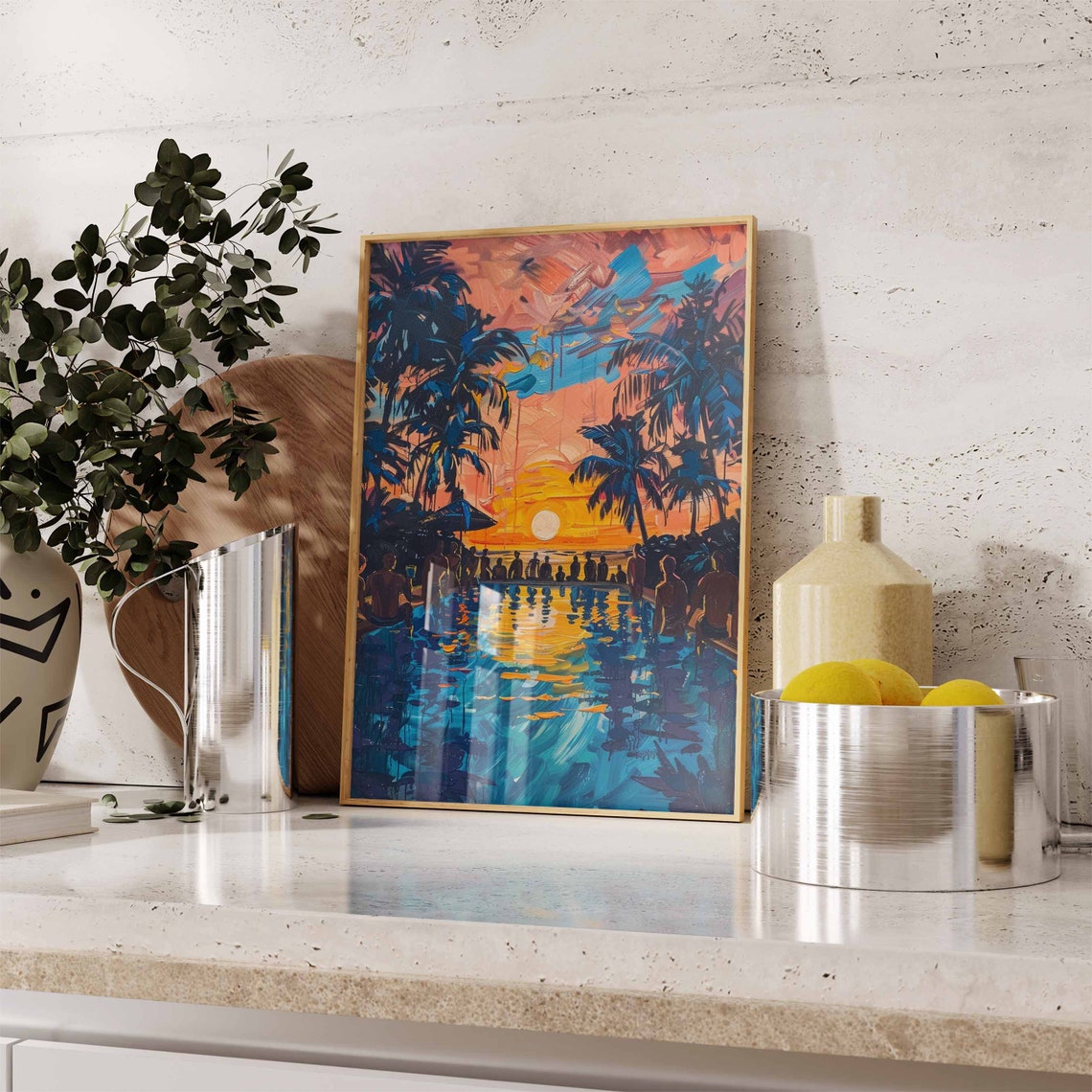 Sunset Pool Party Sun Reflection Palms Night Swim Art Poster - Image 2