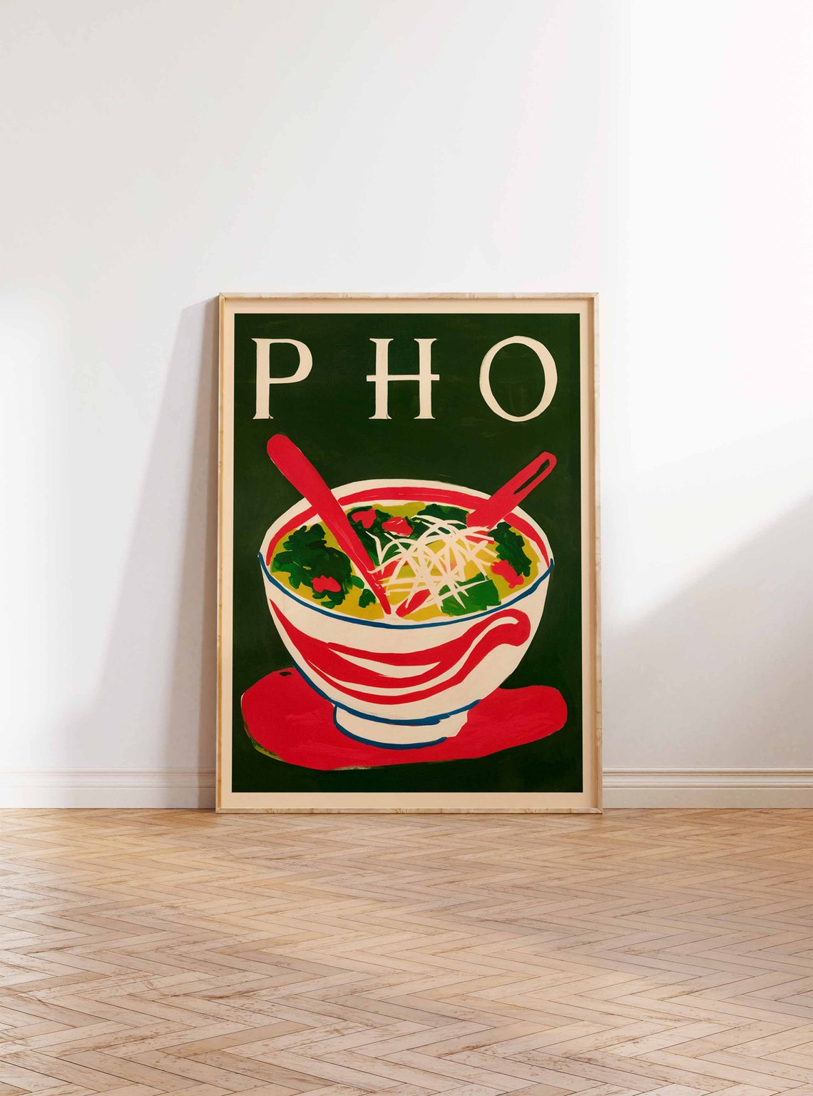 Vietnamese Pho Noodle Soup Bowl Red Chopsticks Food Art Poster - Image 2