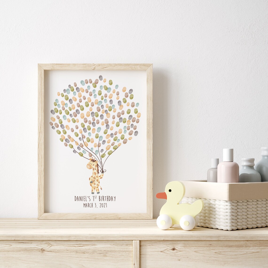 Baby Giraffe Guest Book, Watercolor Thumbprint Tree - Image 3