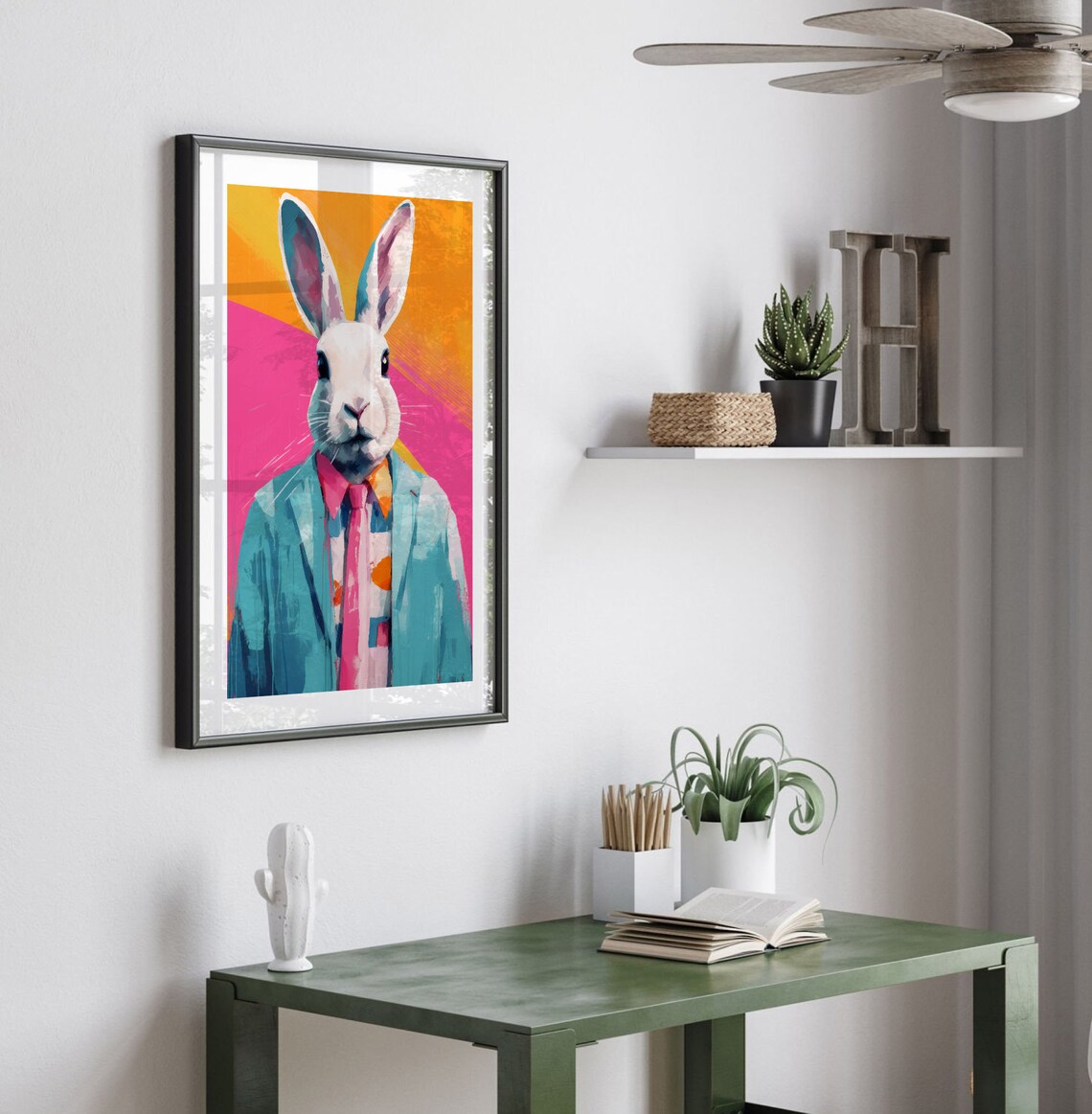 Dapper Bunny In Blue Suit And Tie Pop Art Animal Portrait Poster - Image 4