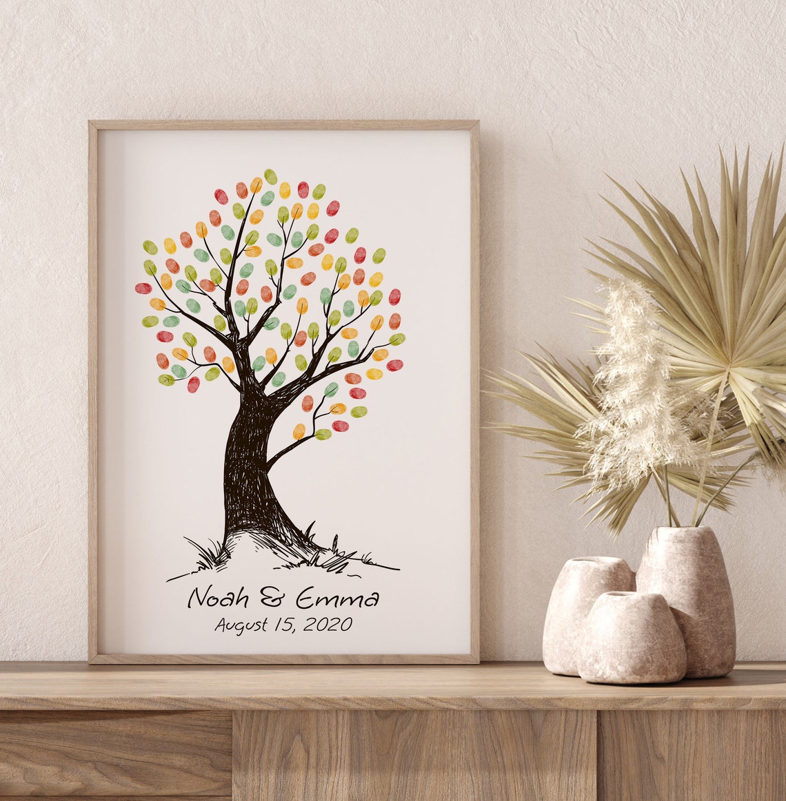 Brown Fingerprint Tree Guest Book Wedding Thumbprint Tree Ink Painting Thumbprint Tree Family Fingerprint Tree - Image 4