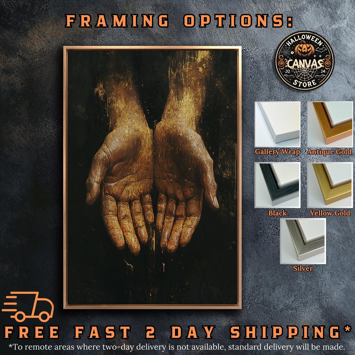 Realistic Golden Hands Palms Up Dark Moody Expressive Fine Art Poster - Image 5