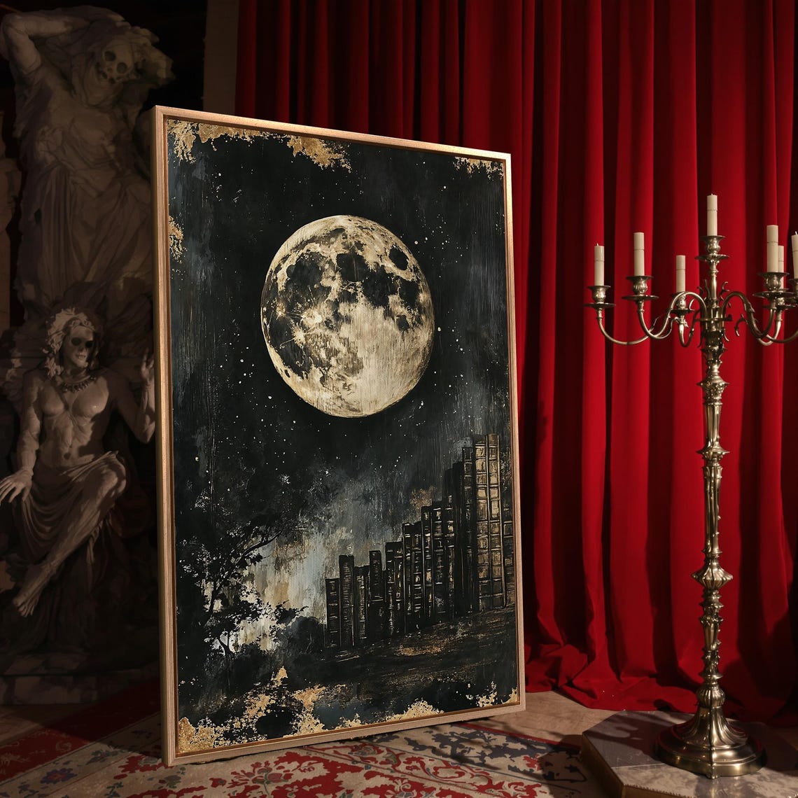 Celestial Moon Framed Wall Art Abstract Great Library Painting Print Gothic Landscape Decor Dark Academic Poster Gift Ready To Hang - Image 4