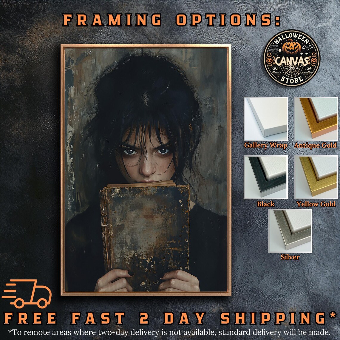 Gloomy Girl Peeking Over Old Book Dark Moody Gothic Literature Portrait Poster - Image 5