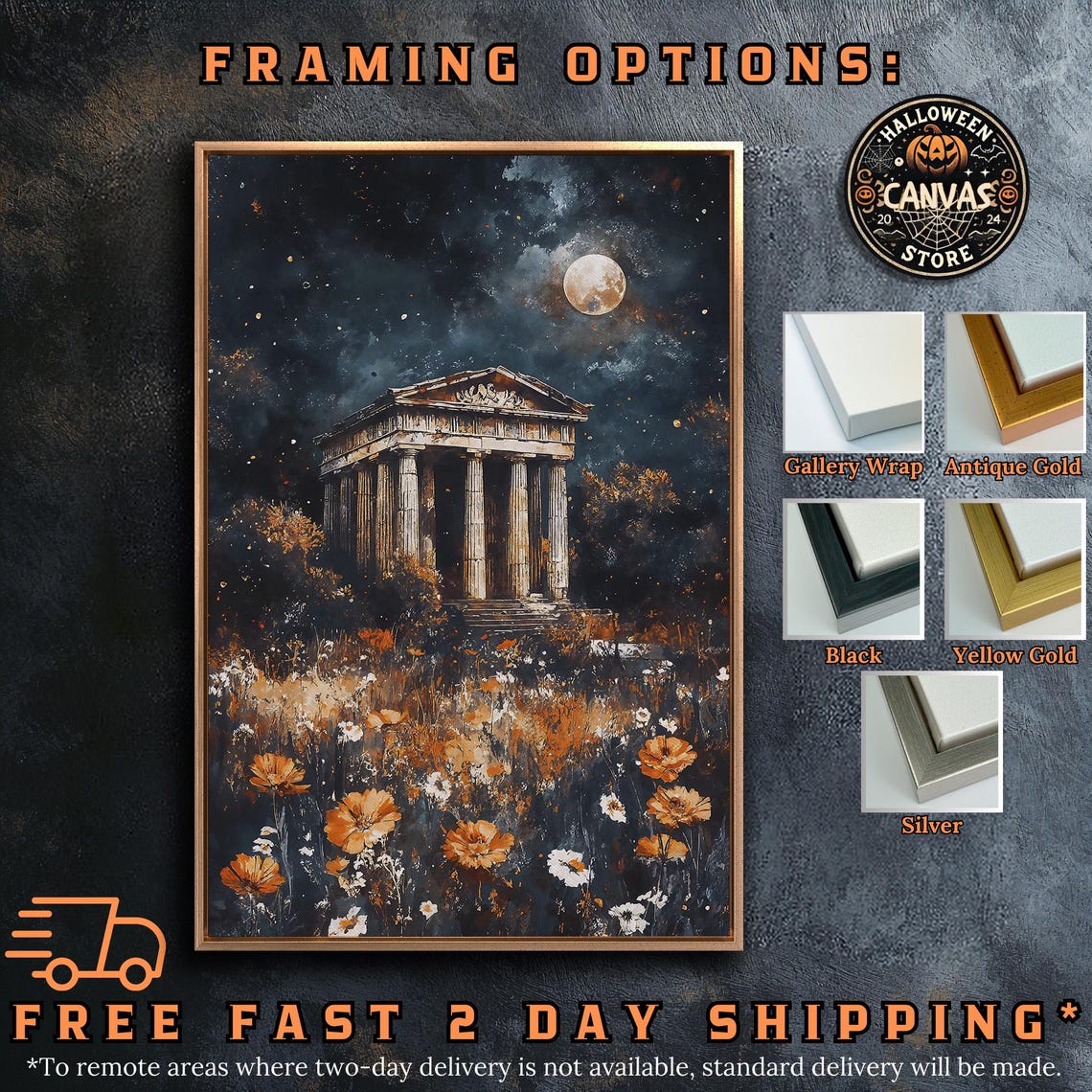 Moonlit Ancient Temple Ruins Wildflower Field Dark Academia Wall Art - Image 5