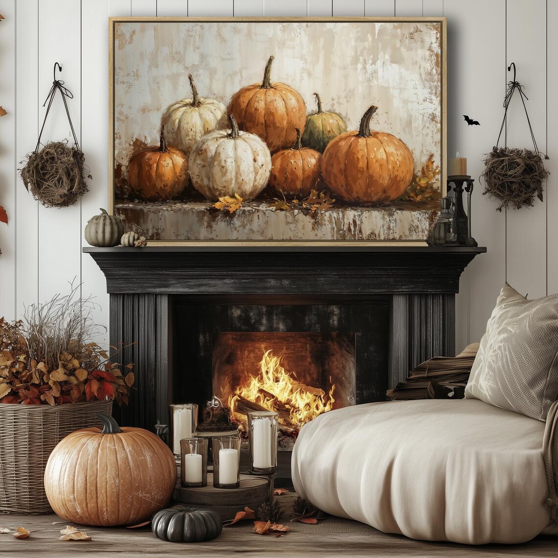 Pumpkins Still Life Vintage Oil Painting Orange White Fall Farmhouse Wall Poster - Image 4