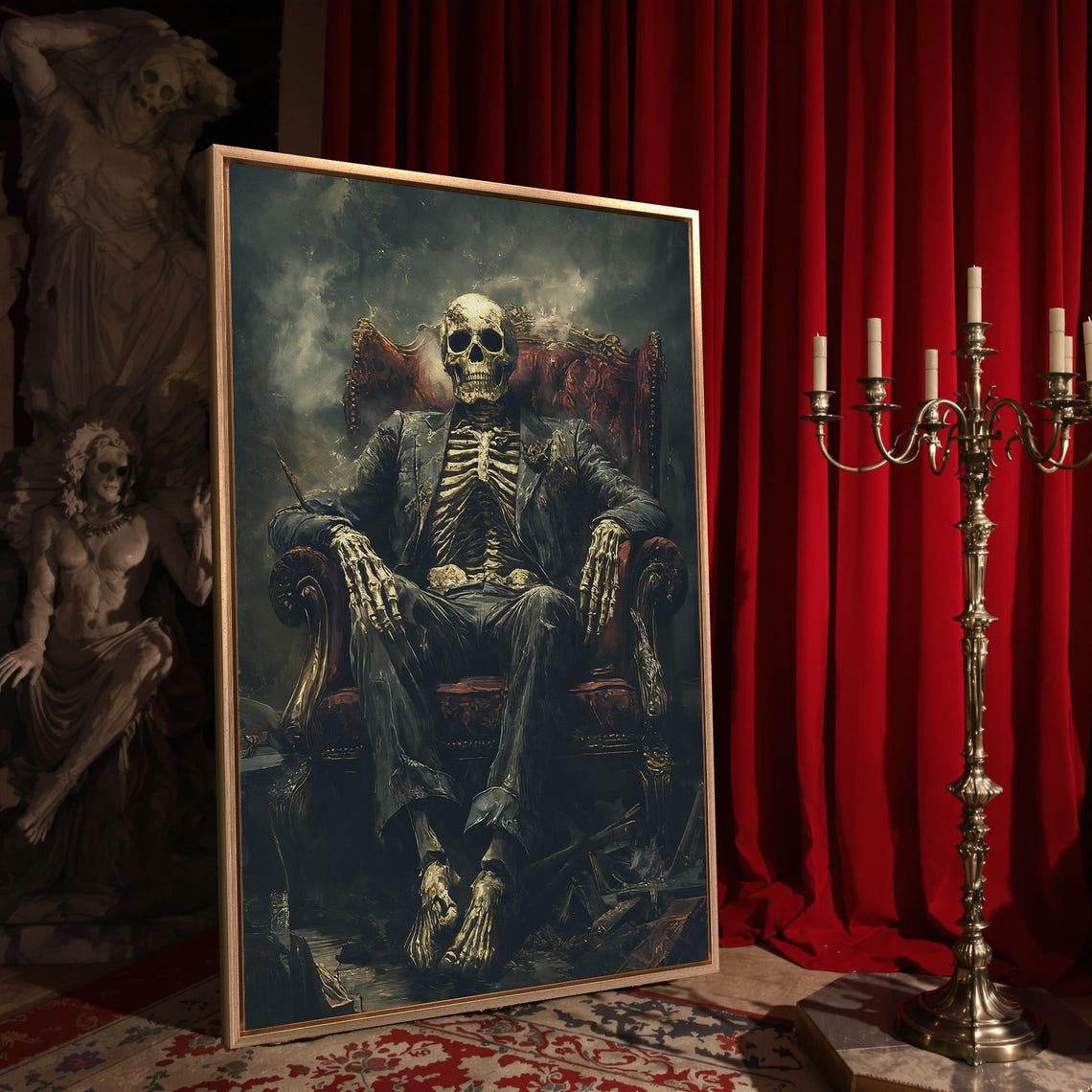 Skeleton In Suit Red Armchair Dapper Death Gothic Macabre Art Poster - Image 4