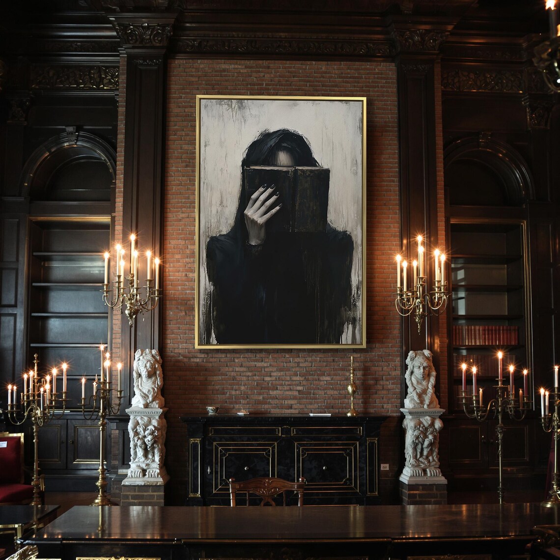 Hooded Figure Hiding Behind Black Book Ghostly Pale Dark Gothic Mystery Poster - Image 2