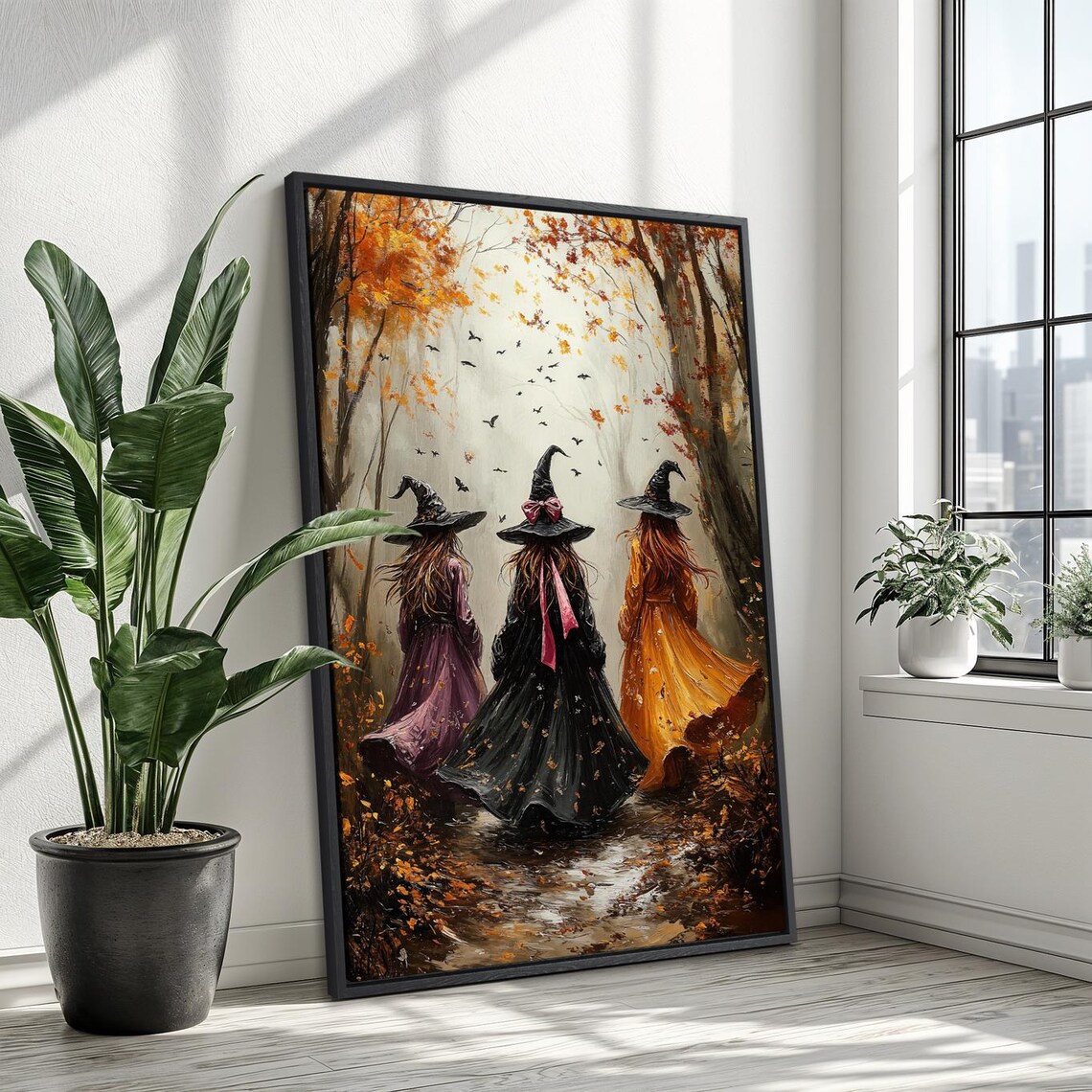 Three Witches in Autumn Forest, Halloween Art Print - Image 3