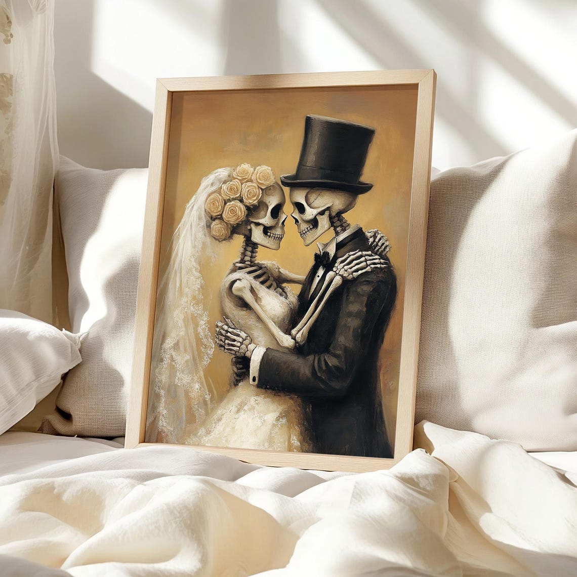 Skeleton Bride Groom Wedding Painting Dark Academia Romantic Poster - Image 3