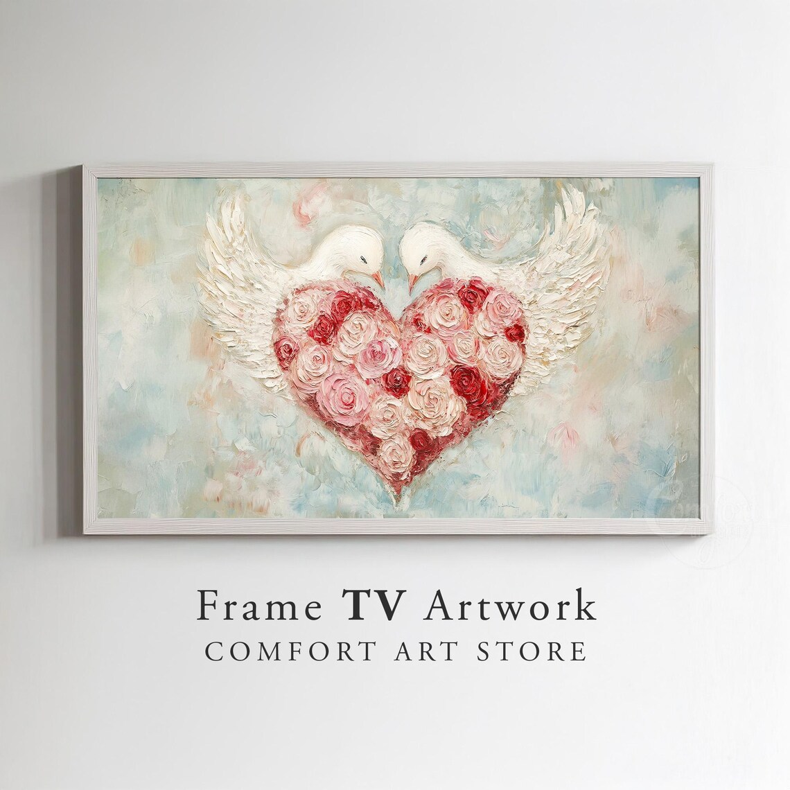 Valentines Day Frame Tv Art Frame Tv Red Pink Heart Of Roses Tv Vintage Valentines Heart Wings Painting Moody Romantic Home Dcor - Image 3