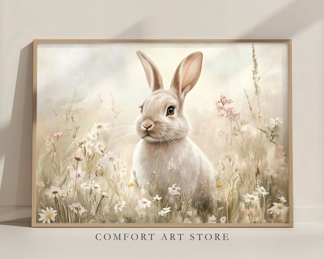 Easter Bunny Art Print, Cute Spring Nursery Decor