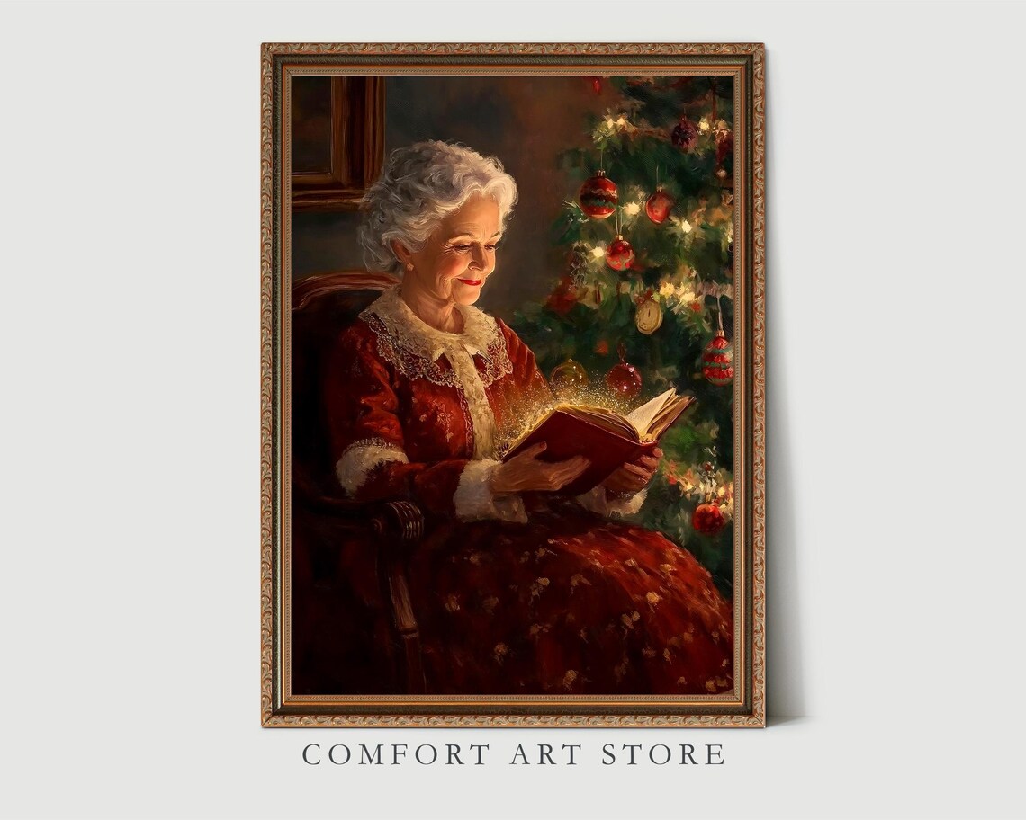 Cozy Christmas Grandmother Reading Glowing Storybook Art Poster - Image 7