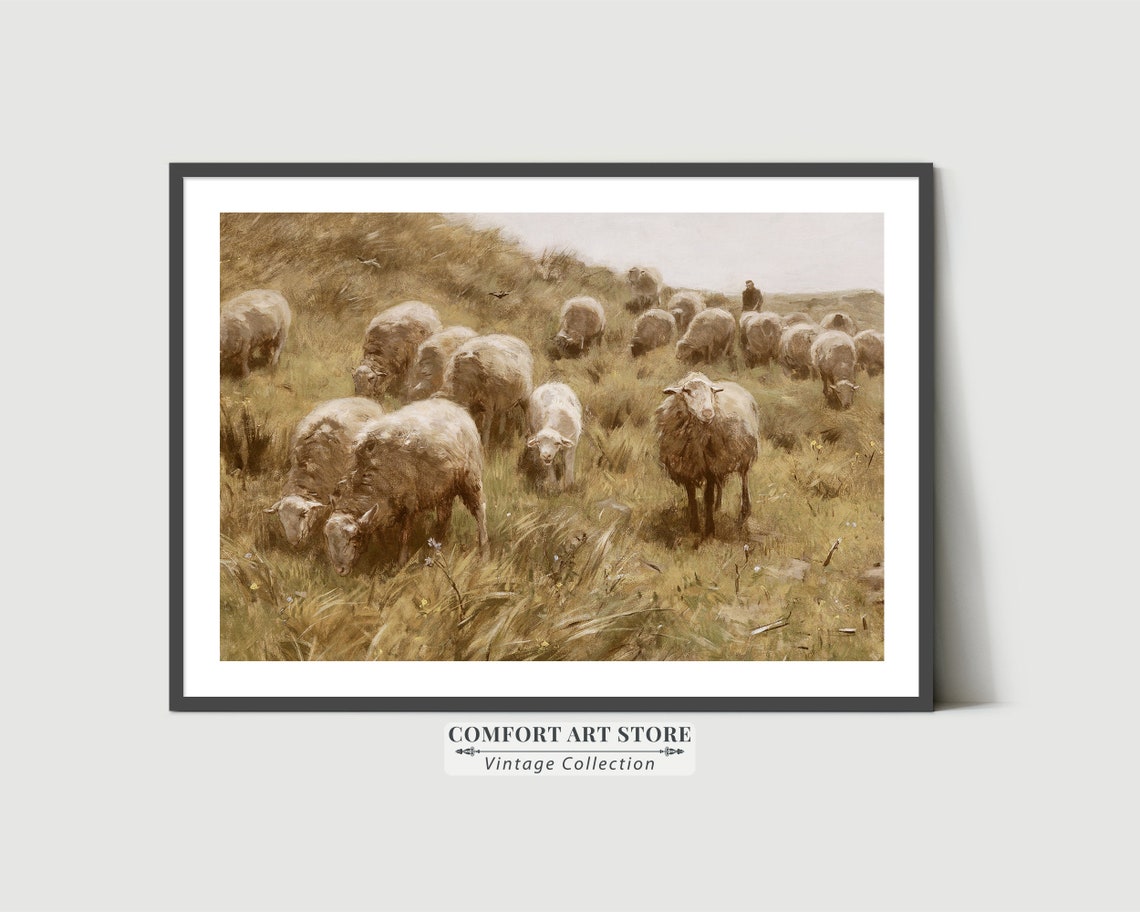Sheep Portrait Antique Oil Painting Rustic Farm Animal Wall Art - Image 3